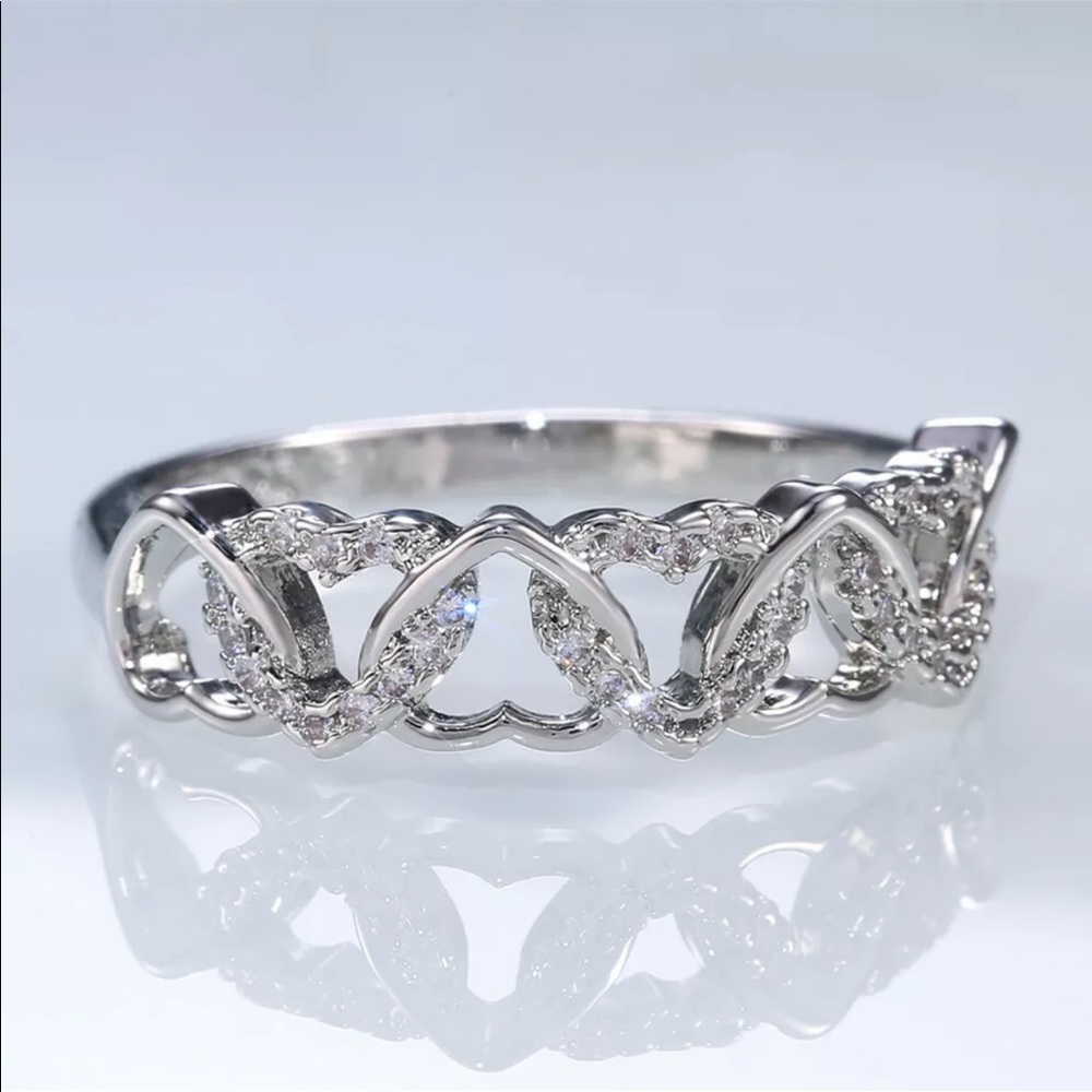 New Lovely Hearts 925 Silver White Sapphire Ring